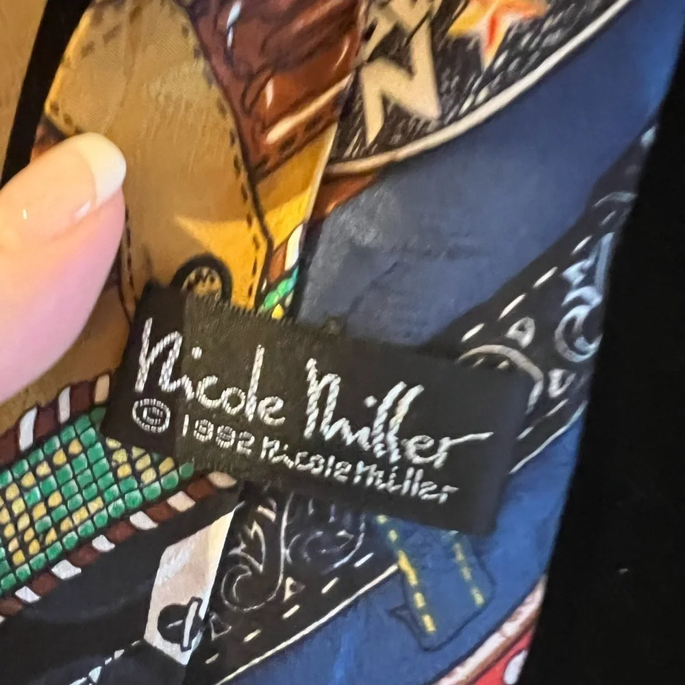 Vintage Nicole Miller Men's 1992 Belts Theme Black Green Tie Silk 58